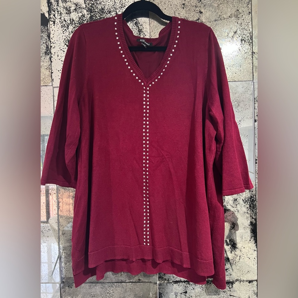 Roz & Ali Sweater Shirt with Diamond Appliqué, Size 2X